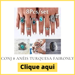 Conj 8 anéis turquesa Faironly